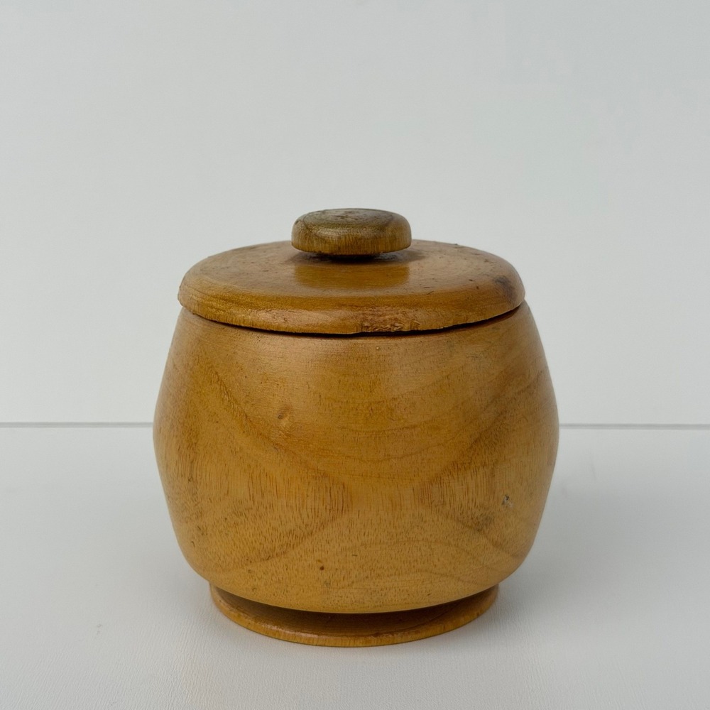 Handcrafted Lidded Wooden Jar Natural Hand Carved Myrtlewood Trinket Bowl